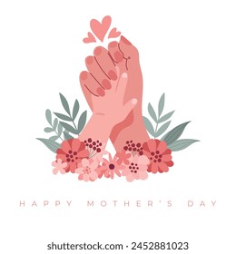 Happy Mother's Day, Happy Mothers day, Happy Mother day, Mother Day, Mom, I love you Mom, Flowers, Mom and Son hands, Editable Template, Graphic Source, White background with love of family, Vector