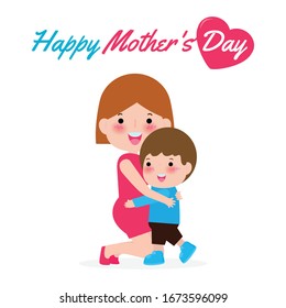 happy Mother's Day, Mother and son isolated on white background vector illustration