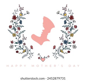 Happy Mother's Day, Happy Mothers day, Happy Mother day, Mother Day, Stylish Design, Mom, I love you Mom, Flowers and Leaves, Mom and Son Illustration, Editable Template, Graphic Source