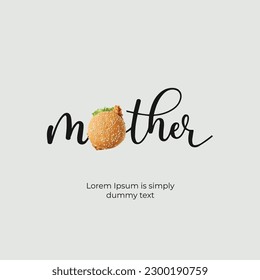 Happy Mother's day, mother symbol by burger. Holiday restaurant mother's day concept with burger. burger Mother text shape isolated on color background.