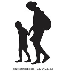 Happy Mother's Day Motherhood Love Mother Son, silhouette illustration.