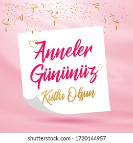 Happy Mother's Day, Note Design (Turkish-Anneler Gununuz Kutlu Olsun) Pink Background