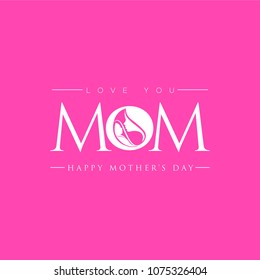 Happy Mother's Day On Pink Background. In the circle, the mother looks at the baby with love. Vector Illustration.
