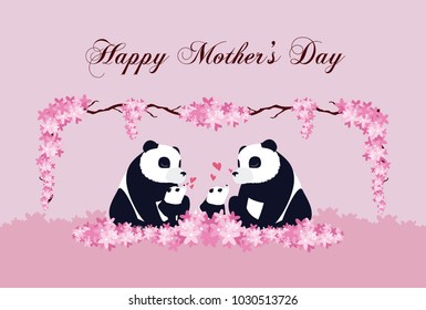 Happy mothers day panda cartoon
