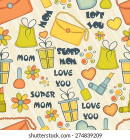 Happy Mother's Day pattern with different elements and complement.