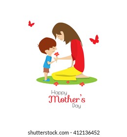 Happy Mother's day. People. Mom and son. Gift