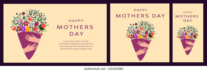 Happy Mother's Day. Perfect for prints, stickers, cards, posters, banners. Bouquet of flowers and floral decorative vector elements.