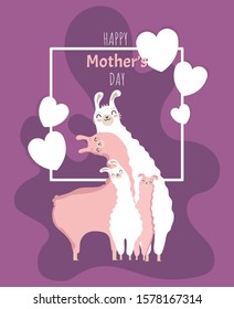 Happy mother's day picture with Llama family. Best mom, mum ever cute feminine design for flyer, card, invitation, typography. Vector illustration.