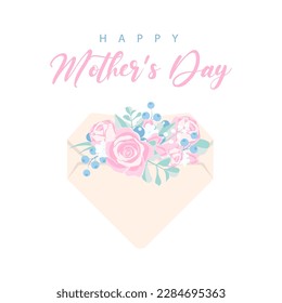 Happy mother's day pink card with a bouquet in an envelope isolated2