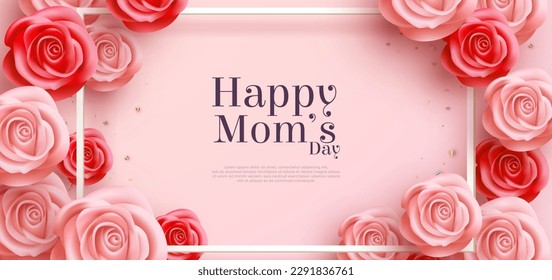 Happy mothers day with pink flowers realistic 3d vector illustration. Premium design for poster, banner, greeting and celebration.