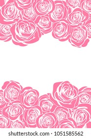 Happy Mother's Day pink greeting card with rose flowers frame border. Vector holiday love template illustration. Spring floral background