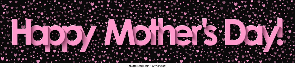 Happy Mother's Day! Pink lettering on black background with hearts. Vector EPS 10