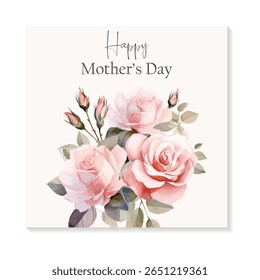 Feliz Dia das Mães com Rosas Rosa e Buds Vetor Ilustração.