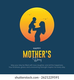 Feliz Dia das Mães Post e design de cartão de felicitações. Fundo moderno e mínimo do Dia das Mães com texto e mãe segurando criança silhueta vetor ilustração