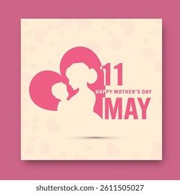 Happy Mother's Day Post with Silhouette Mother Embracing Her Child Illustration.