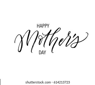 Happy mother's day postcard. Ink illustration. Modern brush calligraphy. Isolated on white background. 