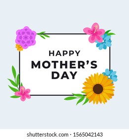 Happy Mother's Day poster background template design with a variety of flowers frame decoration vector illustration