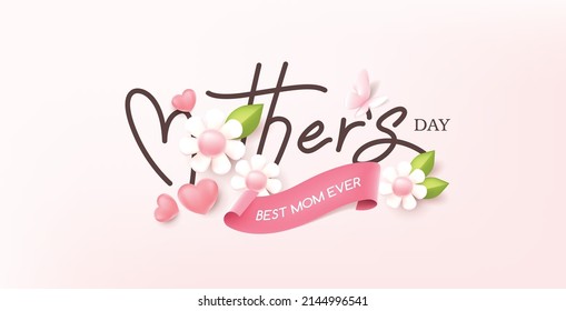 Happy Mothers day poster banner background layout with Mothers Day Elegant Calligraphy