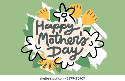 Happy mother's Day poster and banner template with cute illustration on classic background. Vector illustration for greeting card, shop, invitation