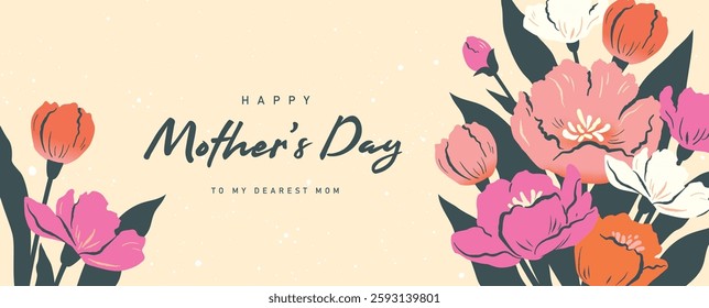 Happy Mother's Day poster, cover, greeting card, banner, vector illustration with beautiful blossom flowers.