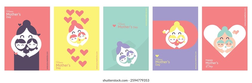 Happy Mother's Day Poster in Flat and White Space Style with Pastel Color Set