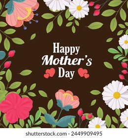 Happy Mothers Day poster with floral flowers. 