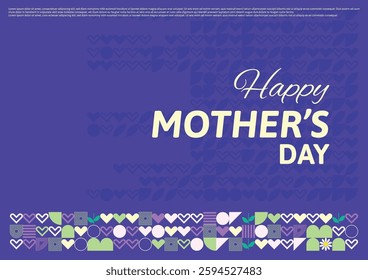 Happy Mother's Day Poster with Geometrical Shape Pattern in Flat Style and White Space