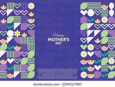 Happy Mother's Day Poster with Geometrical Shape Pattern in Flat Style and White Space