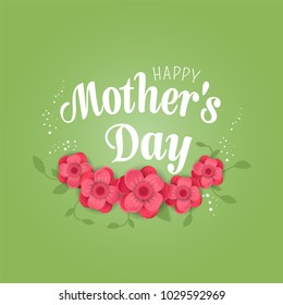 Happy Mother's Day poster.3d illustration with red  origami flowers on green background.  Eps10 vector illustration with place for your text.