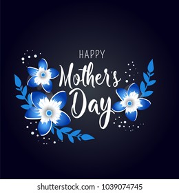 Happy Mother's Day poster.3d illustration with blue origami flowers on a dark background.  Place for your text.