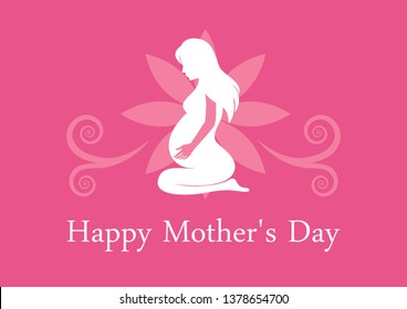 Happy Mother's Day with pregnant woman vector. Pregnant Woman Kneeling vector illustration. Silhouette of pregnant woman. Abstract pregnant woman vector illustration. Important day