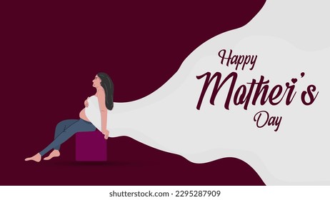 Happy Mother's Day, the pregnant woman sitting on a chair mother's day concept. Purple color poster and a banner design vector illustration.