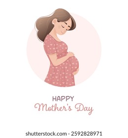  Happy Mother's Day  Pregnant Woman in Floral Dress