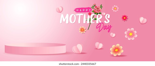 Happy Mothers day promotion banner for product demonstration. Empty podium for beauty or fashion product from Mother's Day promotion. Vector illustration