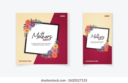 Happy Mother's Day promotion and marketing social media post and story template design with flower