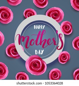 Happy Mother's day quote with circle frame on grey background, design for greeting card, poster, invitation, vector illustration