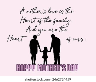 happy mother's day quote with family silhouette vector poster design