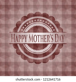 Happy Mother's Day red emblem with geometric pattern. Seamless.