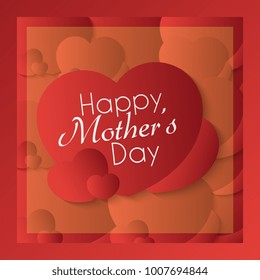 Happy Mother's Day with red heart for banner, poster and greeting card