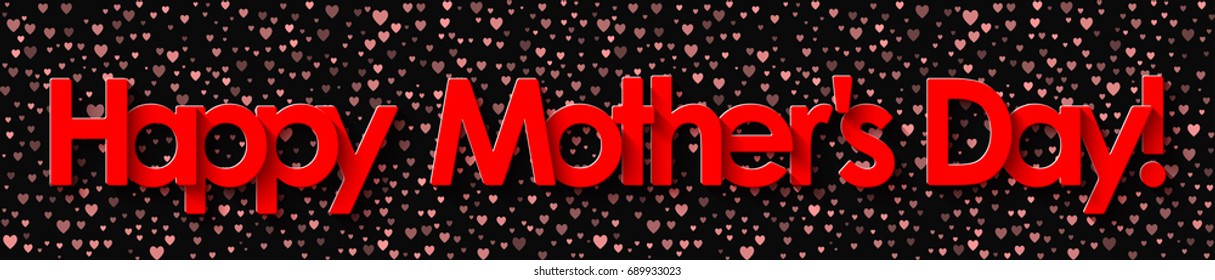 Happy Mother's Day! Red lettering on black background with hearts. Vector EPS10