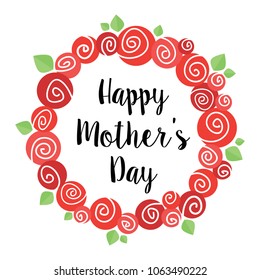 Happy mother's day, red roses spring wreath garden blossom isolated vector.