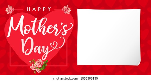 Happy Mother`s Day rose flower and red hearts banner. Lettering invitations card for the Mother's Day. Best mom ever greeting card