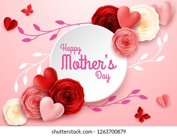 Happy Mother's Day with rose flowers and hearts