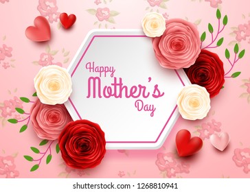 Happy Mother's Day with rose flowers and hearts