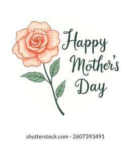 Happy Mother`s Day, Rose Illustration, Wording Design. illustration vector. isolated on white background.