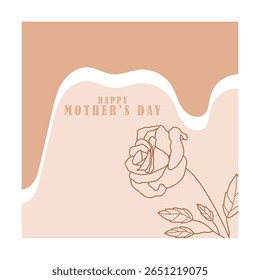 Happy Mother's Day Rose Line Art on Beige Background Vector