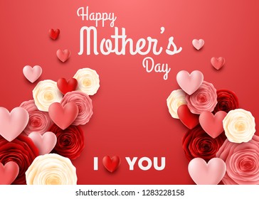 Happy Mother's Day with rose on red background