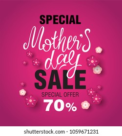 Happy Mother's day Sale banner design Template. Vertical poster for special mother's day sale on flowers background. Vector illustration