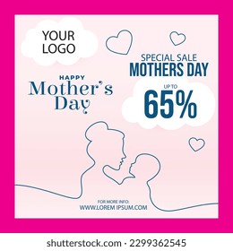 Happy Mother`s Day Sale banner with Flowers background. Hand drawn text Mothers Day. Vector illustration