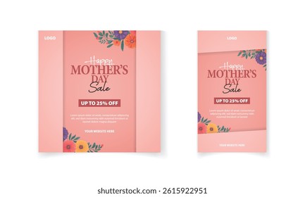 Happy Mother's Day sale discount, social media post, story template design with flower for promotion